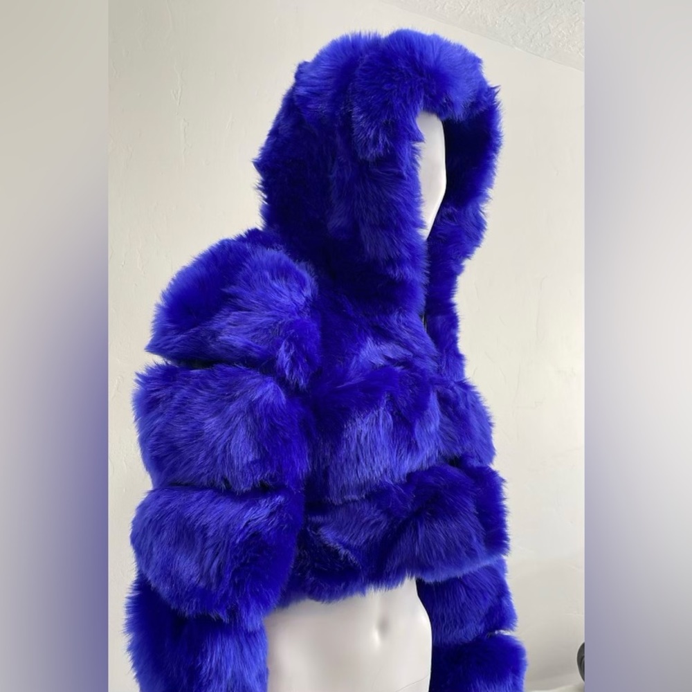 Blue Faux Fur Crop Jacket